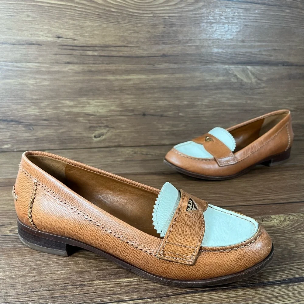 Tory Burch Pennie Colorblock Leather Slip-On Penny Loafers Women’s Size 6.5